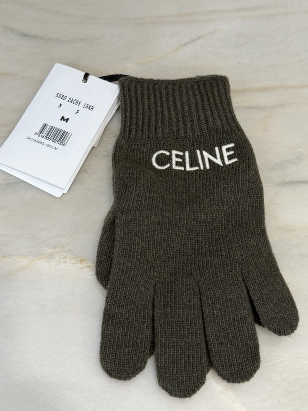NEW Celine Wool Logo Gloves khaki